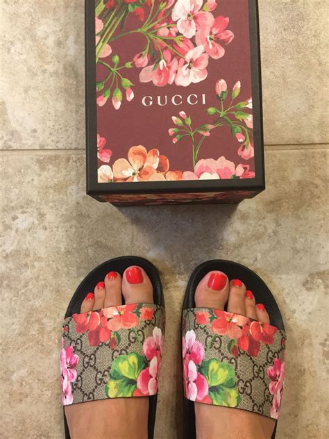 gucci flower slides|gucci floral slides outfit.